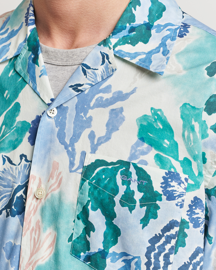 Hombres | Camisas | Gant | Camp Collar Sea Print Short Sleeve Shirt Rich Blue