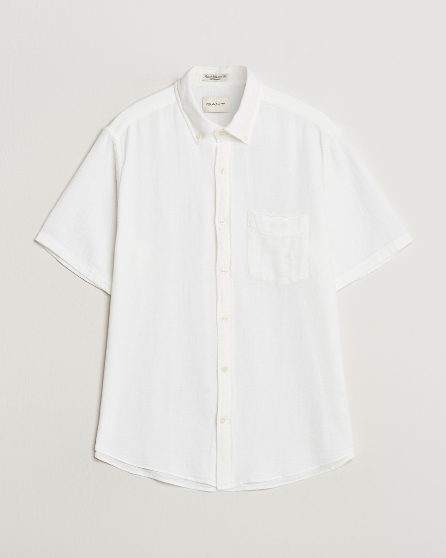 Hombres | Camisas | Gant | Cotton/Linen Texture Short Sleeve Shirt White