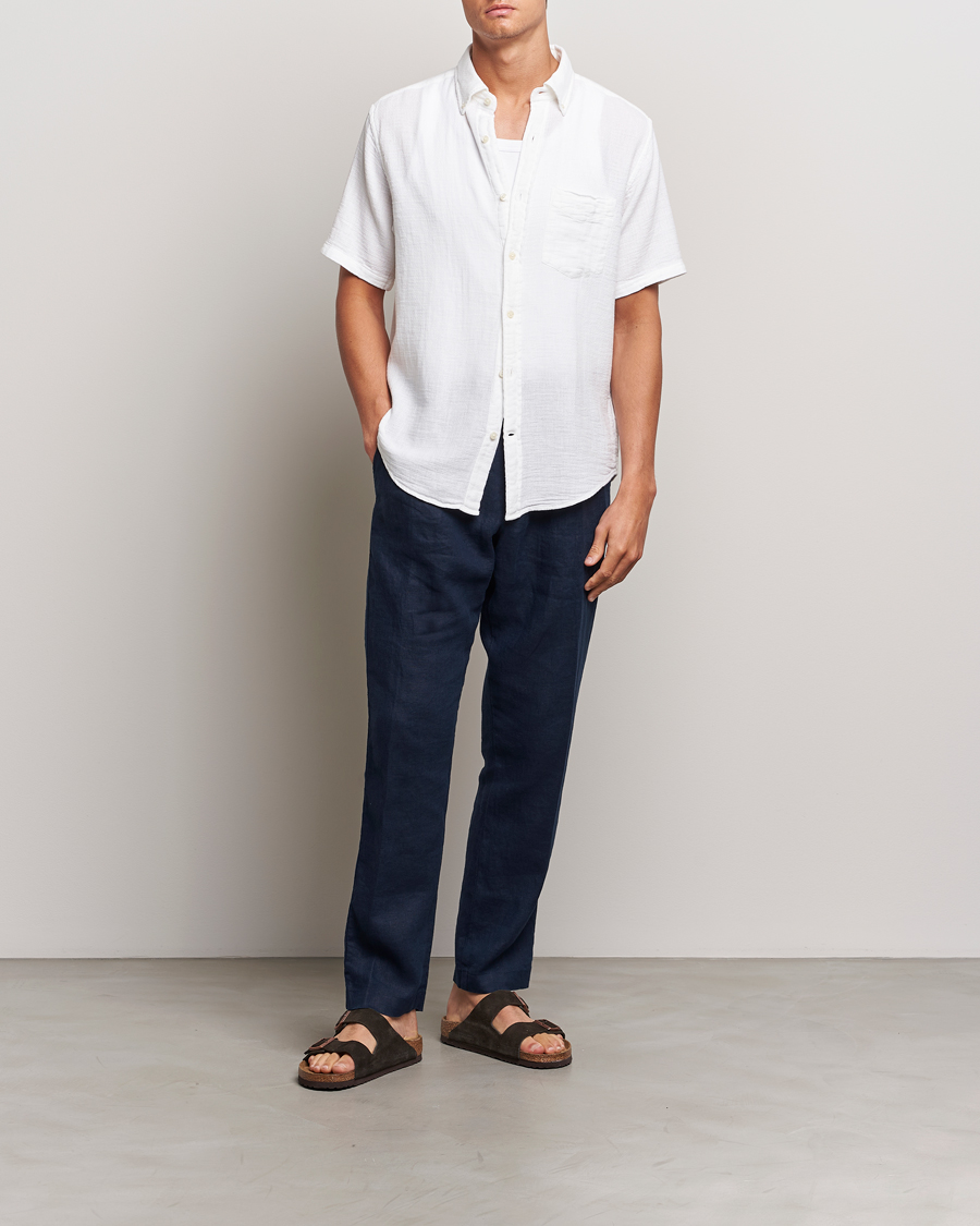 Hombres | Camisas | Gant | Cotton/Linen Texture Short Sleeve Shirt White