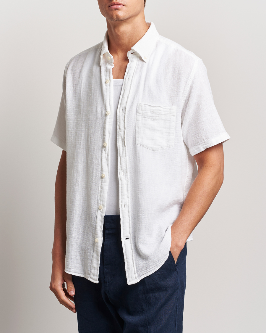 Hombres | Camisas | Gant | Cotton/Linen Texture Short Sleeve Shirt White