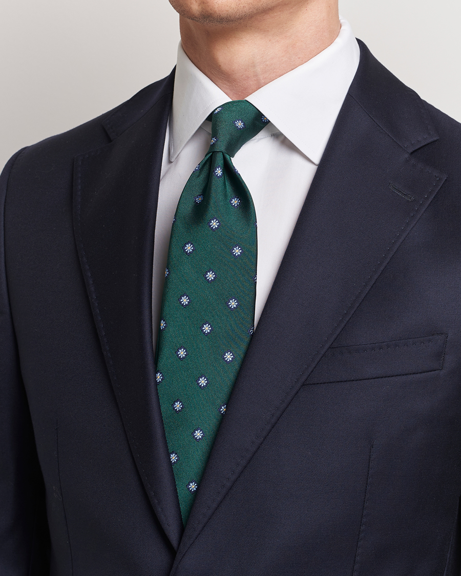 Hombres | E. Marinella 3-Fold Jacquard Silk Tie Dark Green | E. Marinella | 3-Fold Jacquard Silk Tie Dark Green