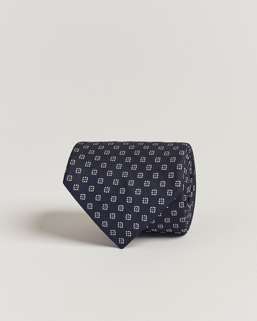 Hombres | E. Marinella 3-Fold Jacquard Silk Tie Navy | E. Marinella | 3-Fold Jacquard Silk Tie Navy