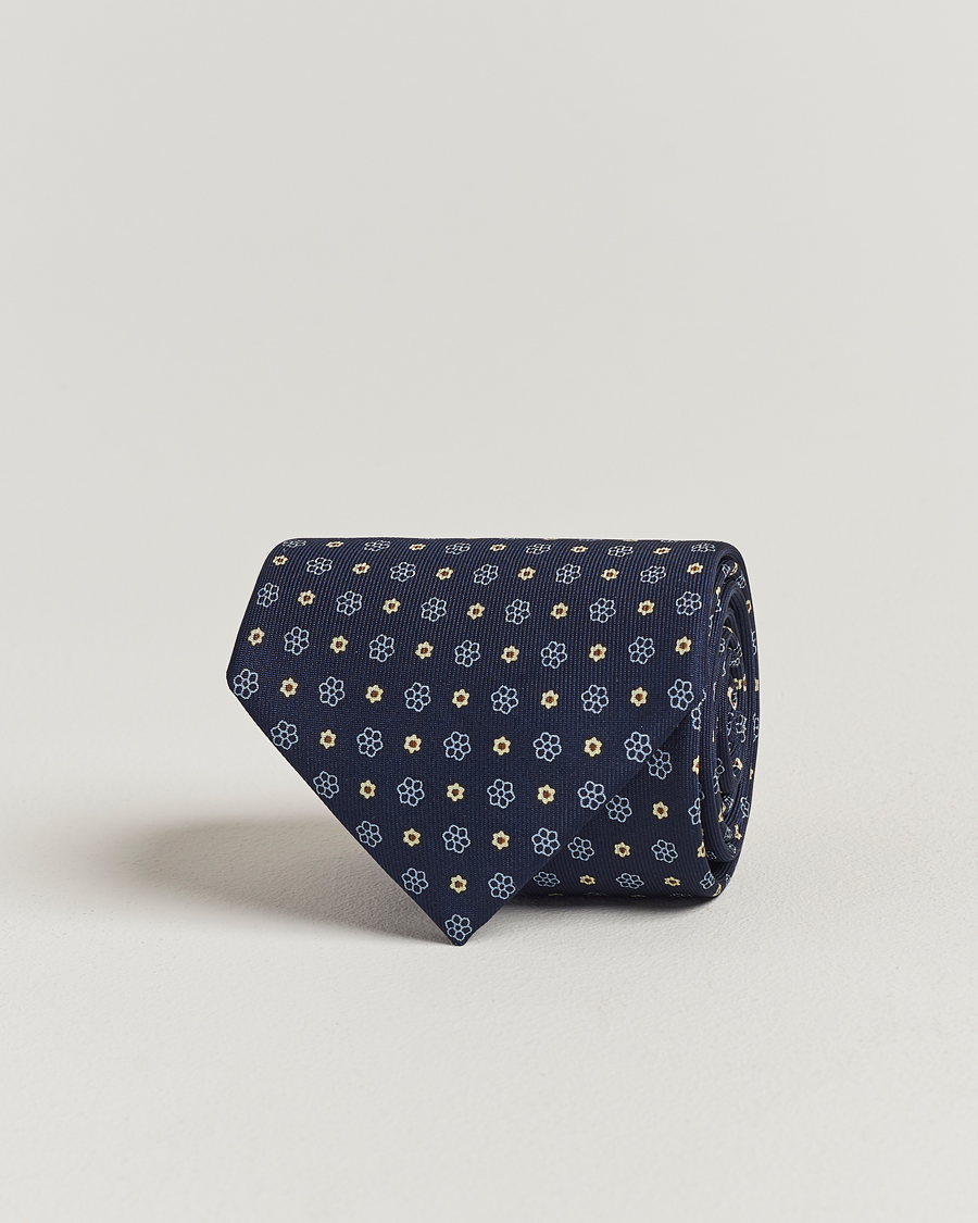 Hombres | E. Marinella 3-Fold Printed Silk Tie Navy | E. Marinella | 3-Fold Printed Silk Tie Navy