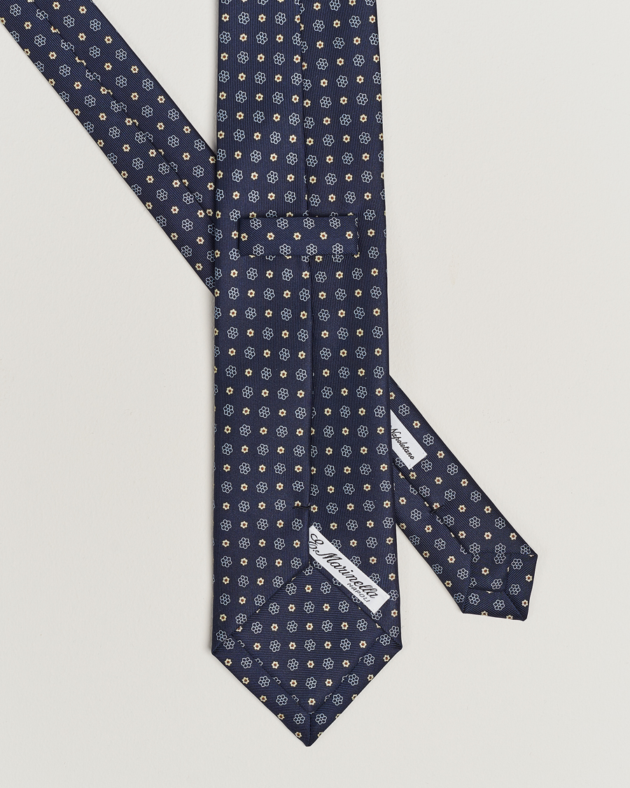 Hombres |  | E. Marinella | 3-Fold Printed Silk Tie Navy
