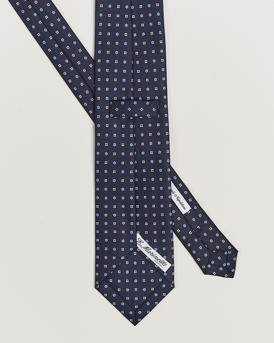 Hombres |  | E. Marinella | 3-Fold Printed Silk Tie Navy