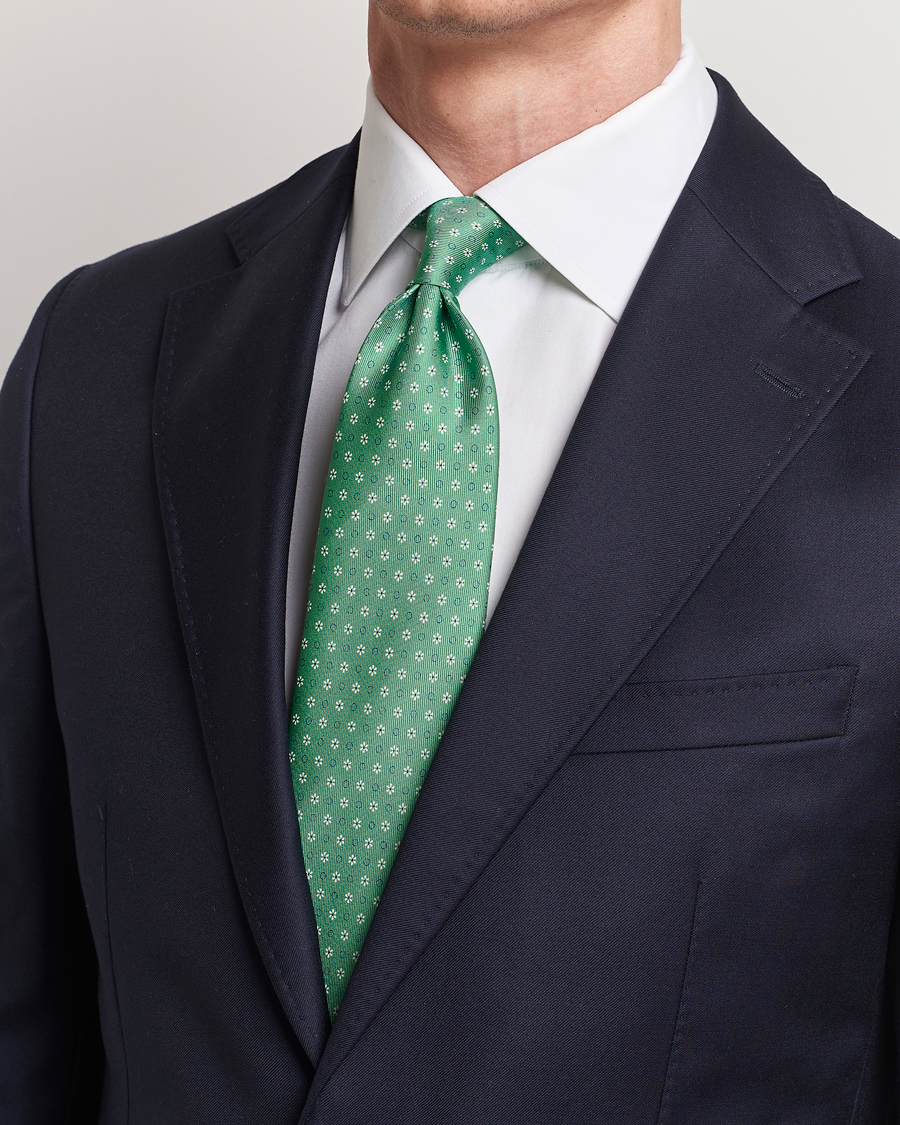 Hombres | Italian Department | E. Marinella | 3-Fold Printed Silk Tie Green