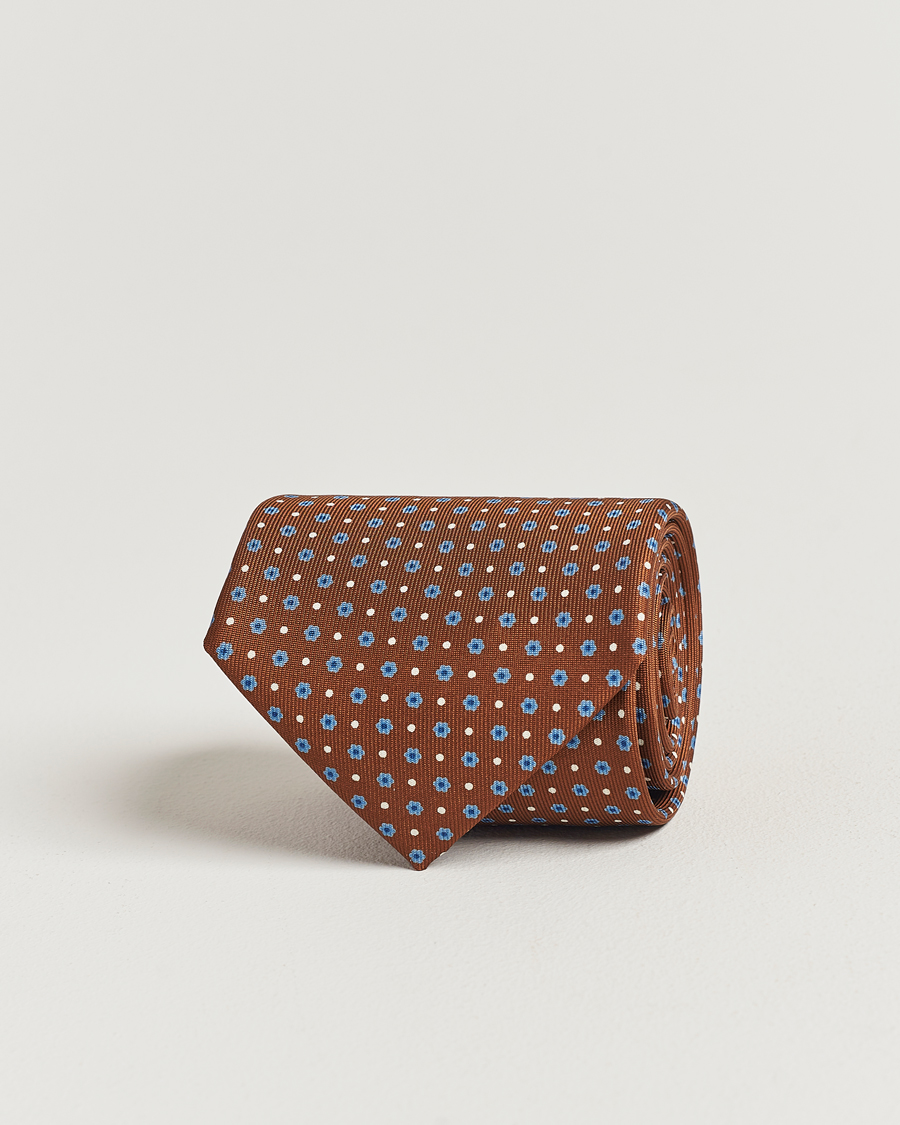Hombres | E. Marinella 3-Fold Printed Silk Tie Brown | E. Marinella | 3-Fold Printed Silk Tie Brown