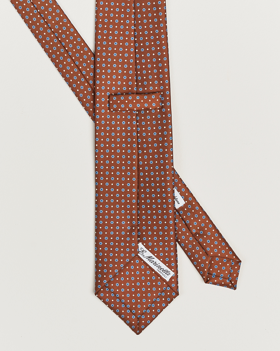 Hombres |  | E. Marinella | 3-Fold Printed Silk Tie Brown