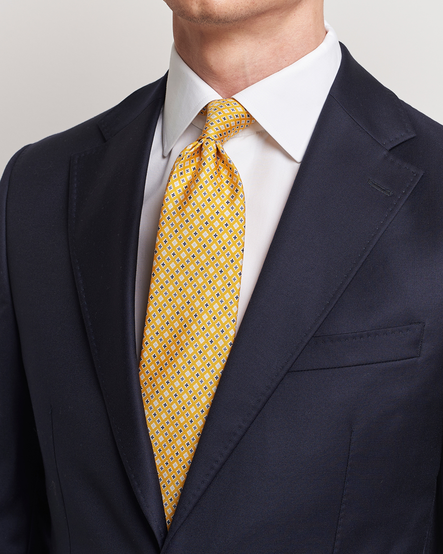 Hombres | Italian Department | E. Marinella | 3-Fold Printed Silk Tie Yellow