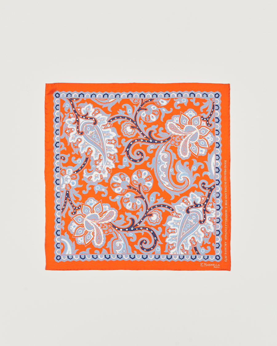 Hombres | E. Marinella Archive Printed Silk Pocket Square Orange | E. Marinella | Archive Printed Silk Pocket Square Orange