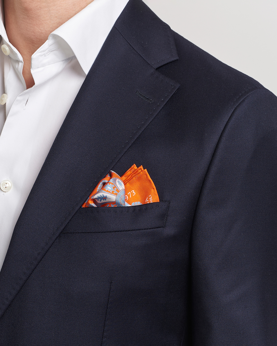 Hombres | E. Marinella Archive Printed Silk Pocket Square Orange | E. Marinella | Archive Printed Silk Pocket Square Orange