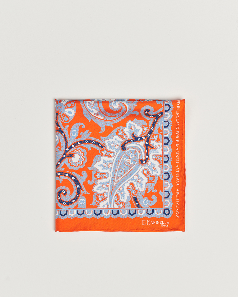 Hombres | E. Marinella Archive Printed Silk Pocket Square Orange | E. Marinella | Archive Printed Silk Pocket Square Orange