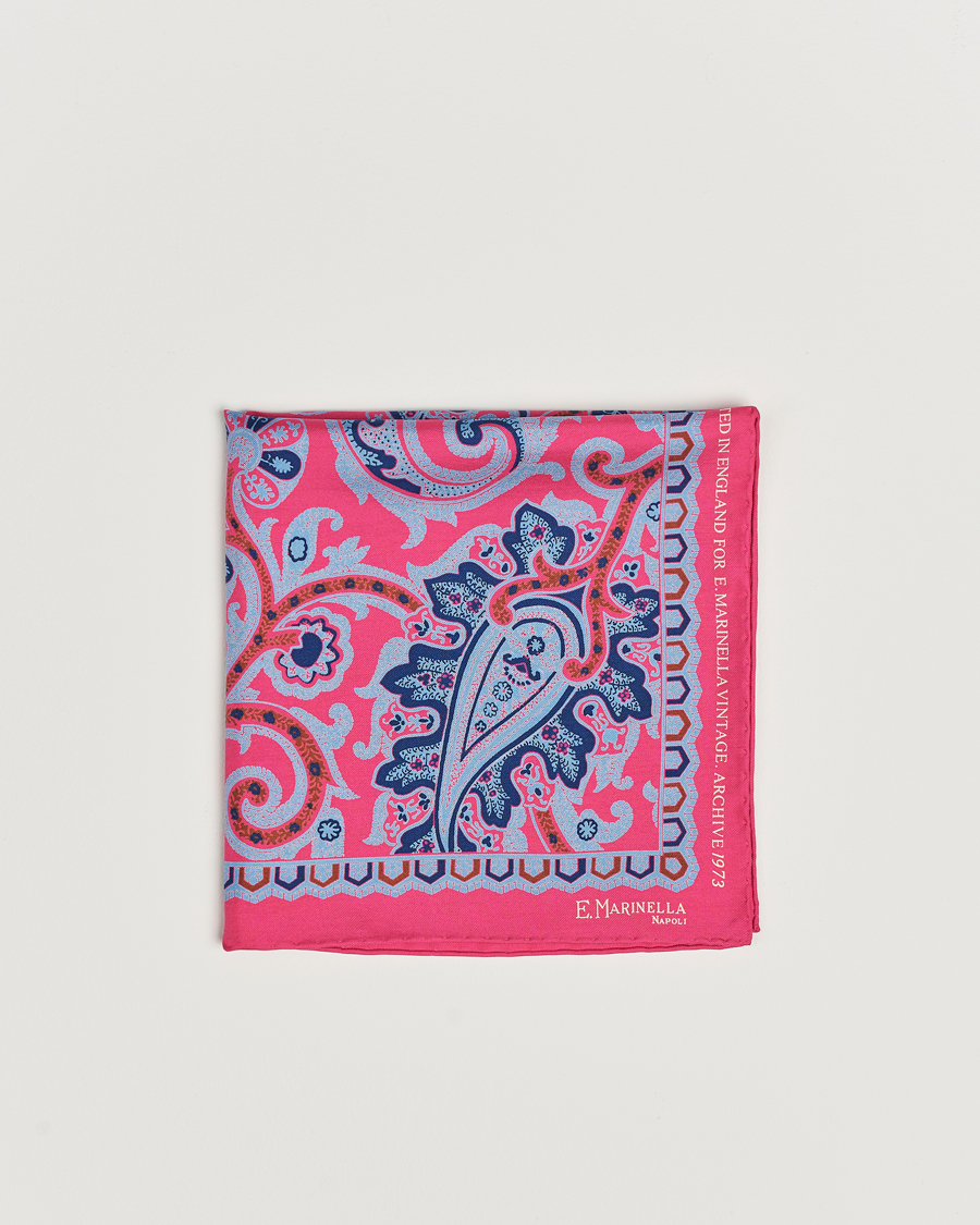 Hombres | E. Marinella Archive Printed Silk Pocket Square Pink | E. Marinella | Archive Printed Silk Pocket Square Pink
