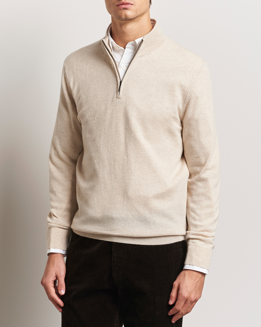 Hombres | Jerséis y prendas de punto | Charles Tyrwhitt | Pure Cashmere Zip Neck Jumper Cream