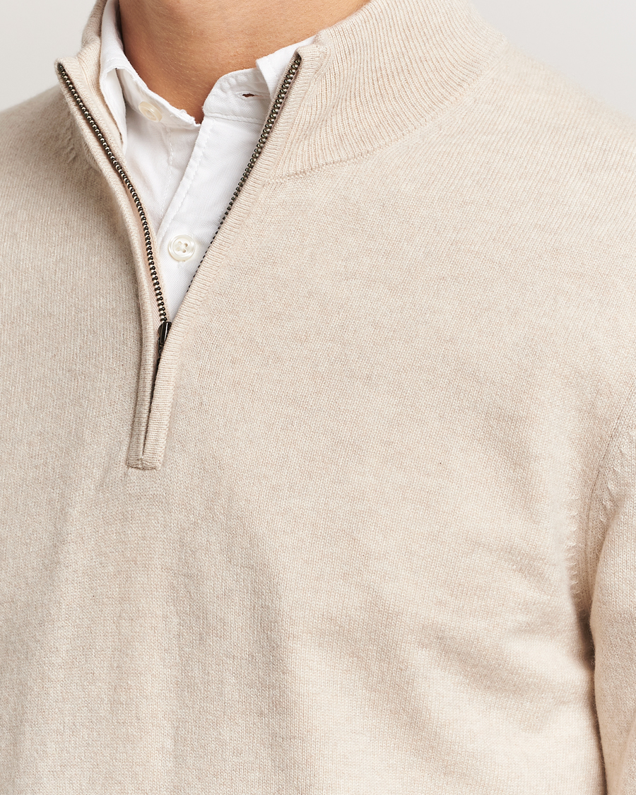 Hombres | Jerséis y prendas de punto | Charles Tyrwhitt | Pure Cashmere Zip Neck Jumper Cream