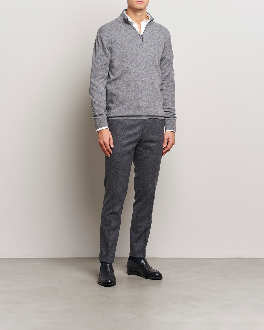 Hombres | Jerséis y prendas de punto | Charles Tyrwhitt | Pure Cashmere Zip Neck Jumper Grey
