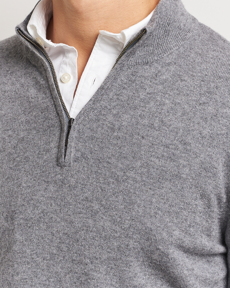 Hombres | Jerséis y prendas de punto | Charles Tyrwhitt | Pure Cashmere Zip Neck Jumper Grey