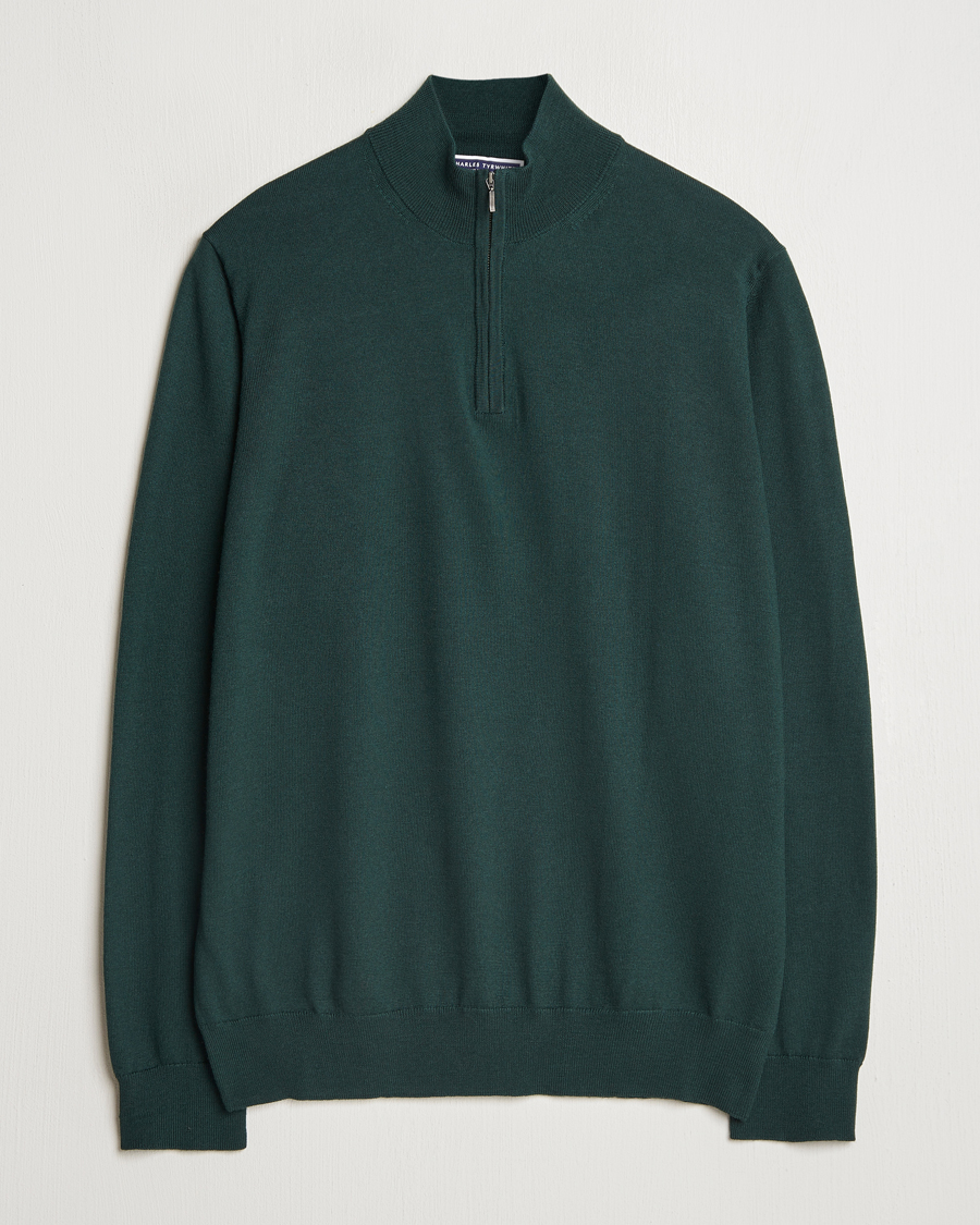 Hombres | Jerséis y prendas de punto | Charles Tyrwhitt | Pure Merino Zip Neck Jumper Forest Green