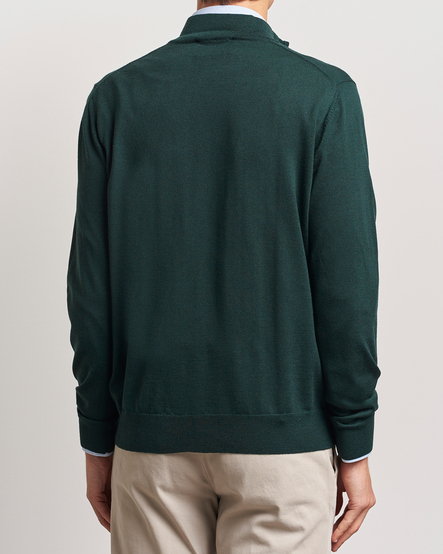 Hombres | Jerséis y prendas de punto | Charles Tyrwhitt | Pure Merino Zip Neck Jumper Forest Green