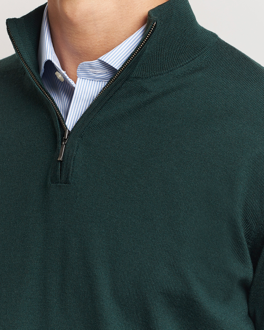 Hombres | Jerséis y prendas de punto | Charles Tyrwhitt | Pure Merino Zip Neck Jumper Forest Green