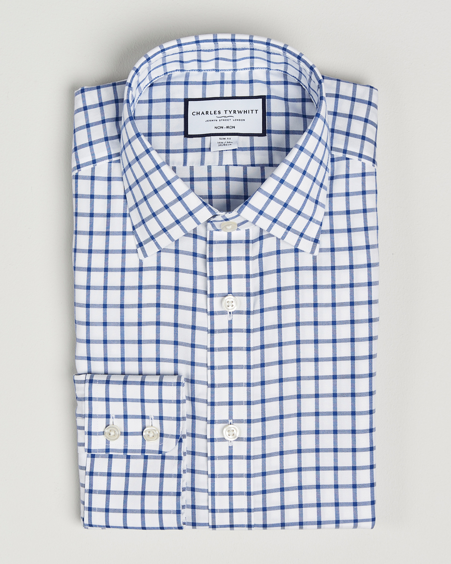 Hombres | Camisas | Charles Tyrwhitt | Slim Fit Non Iron Grid Check Shirt Royal Blue