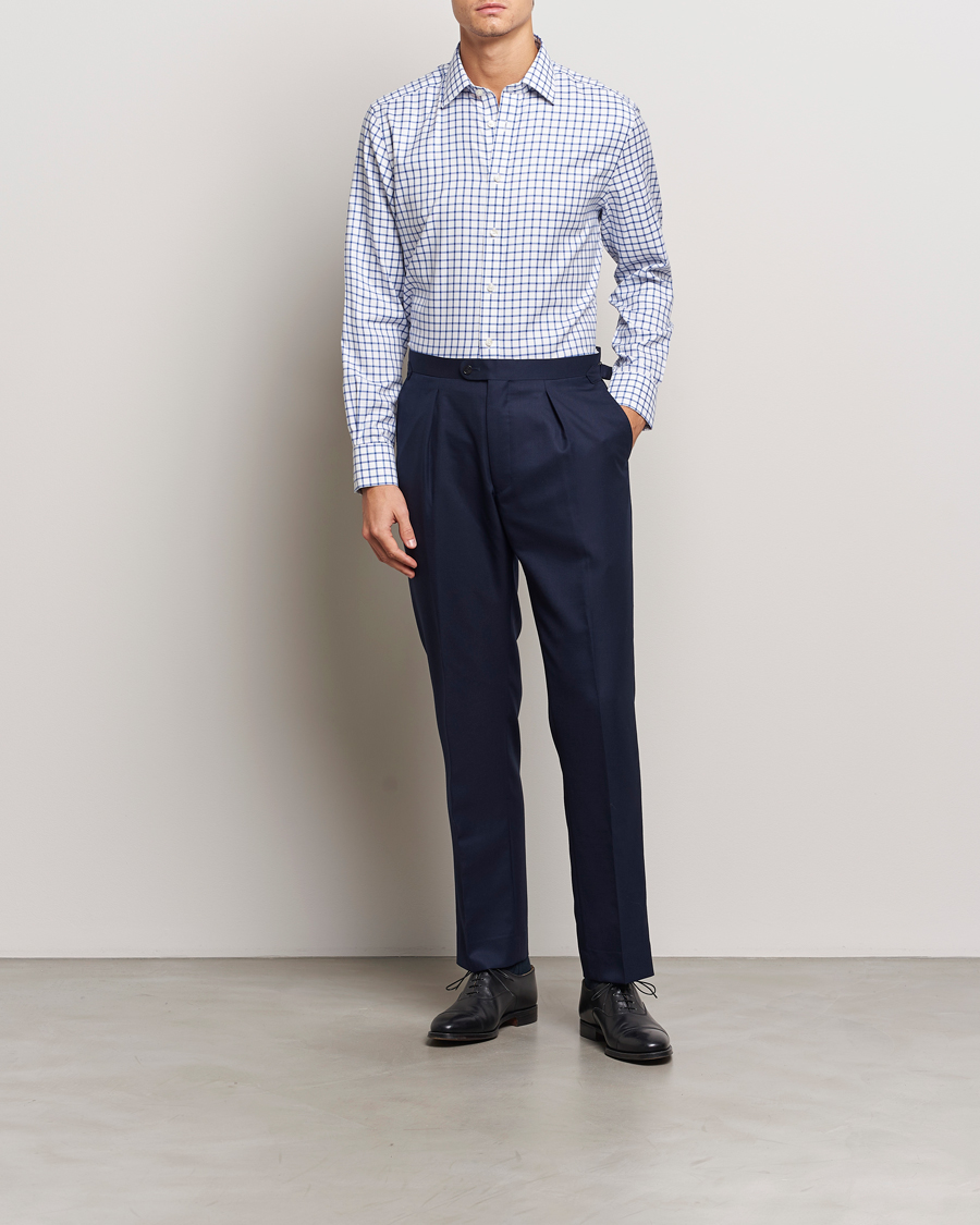 Hombres | Camisas | Charles Tyrwhitt | Slim Fit Non Iron Grid Check Shirt Royal Blue