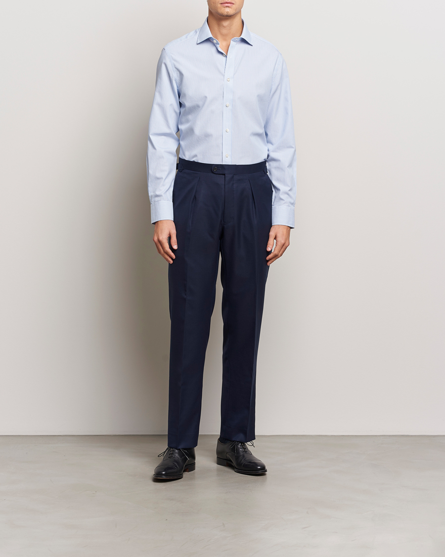Hombres | Camisas | Charles Tyrwhitt | Slim Fit Non Iron Bengal Stripe Poplin Shirt Sky Blue