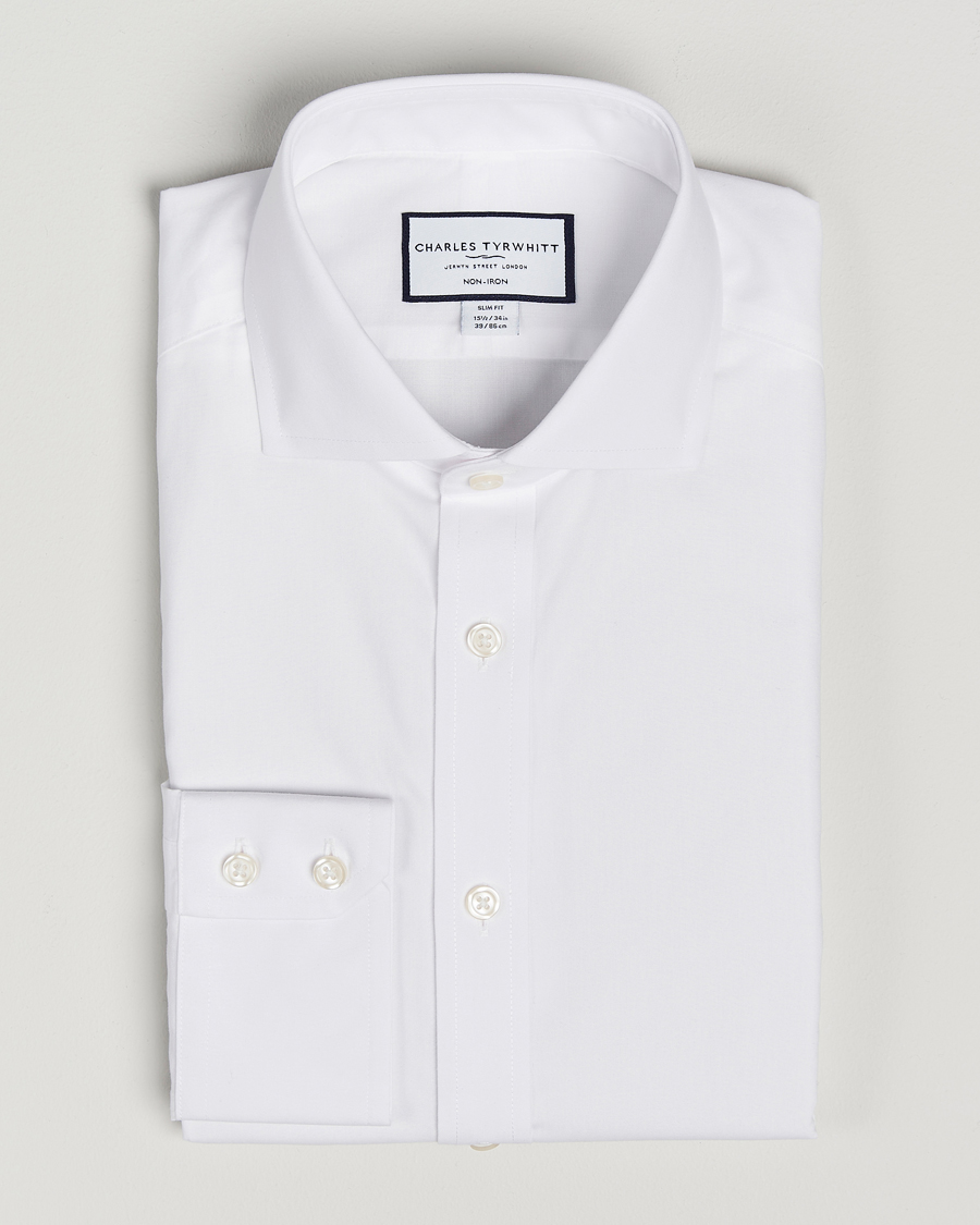 Hombres | Camisas | Charles Tyrwhitt | Slim Fit Non Iron Poplin Cut Away Shirt White