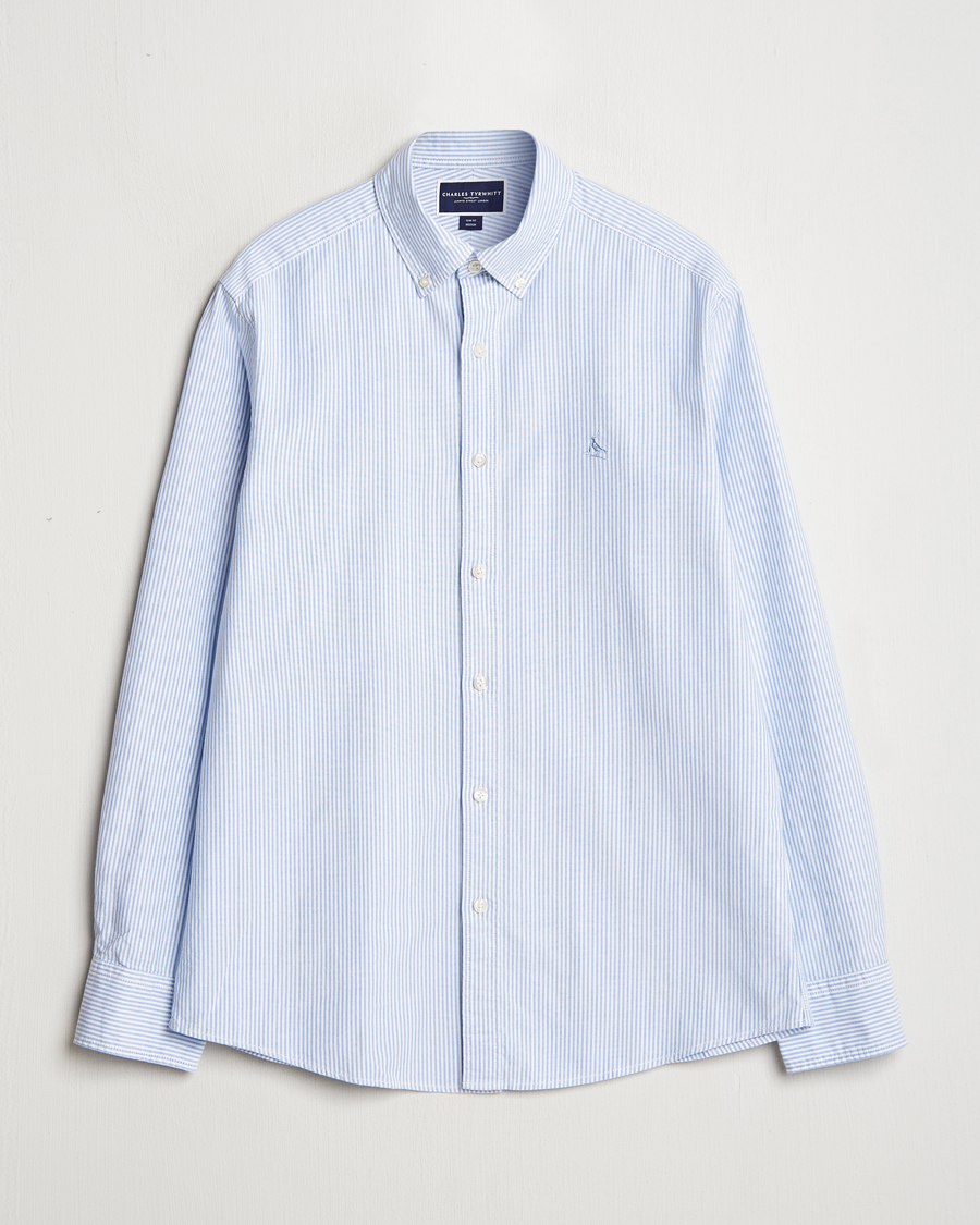 Hombres | Camisas | Charles Tyrwhitt | Button Down Stretch Oxford Shirt Blue/Whte