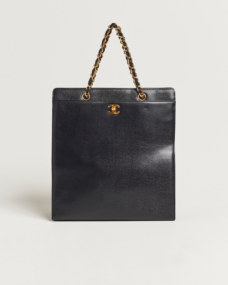 Hombres | Chanel Pre-Owned Chain Tote Bag Black | Chanel Pre-Owned | Chain Tote Bag Black