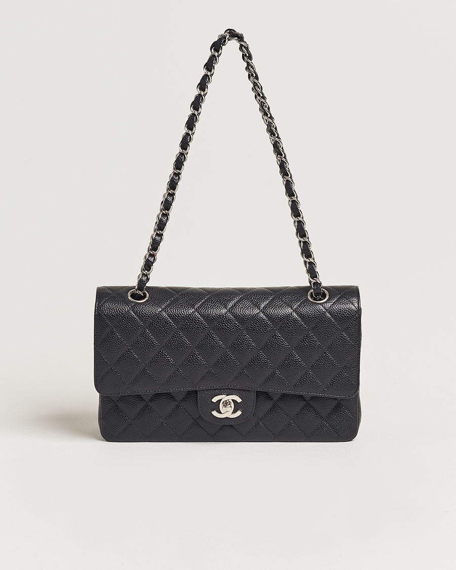 Hombres | Chanel Pre-Owned Classic Medium Double Flap Bag Caviar Leather Black | Chanel Pre-Owned | Classic Medium Double Flap Bag Caviar Leather Black