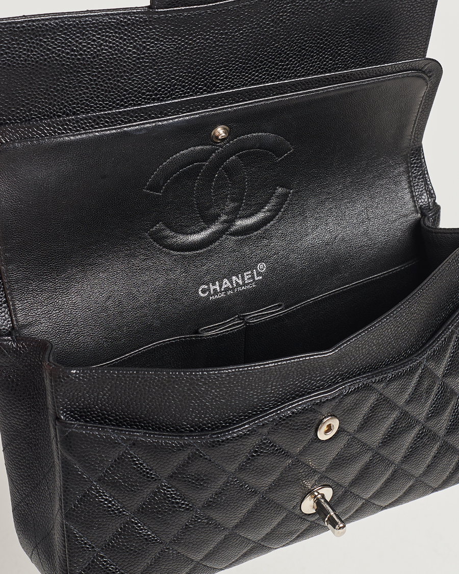 Hombres | Chanel Pre-Owned Classic Medium Double Flap Bag Caviar Leather Black | Chanel Pre-Owned | Classic Medium Double Flap Bag Caviar Leather Black