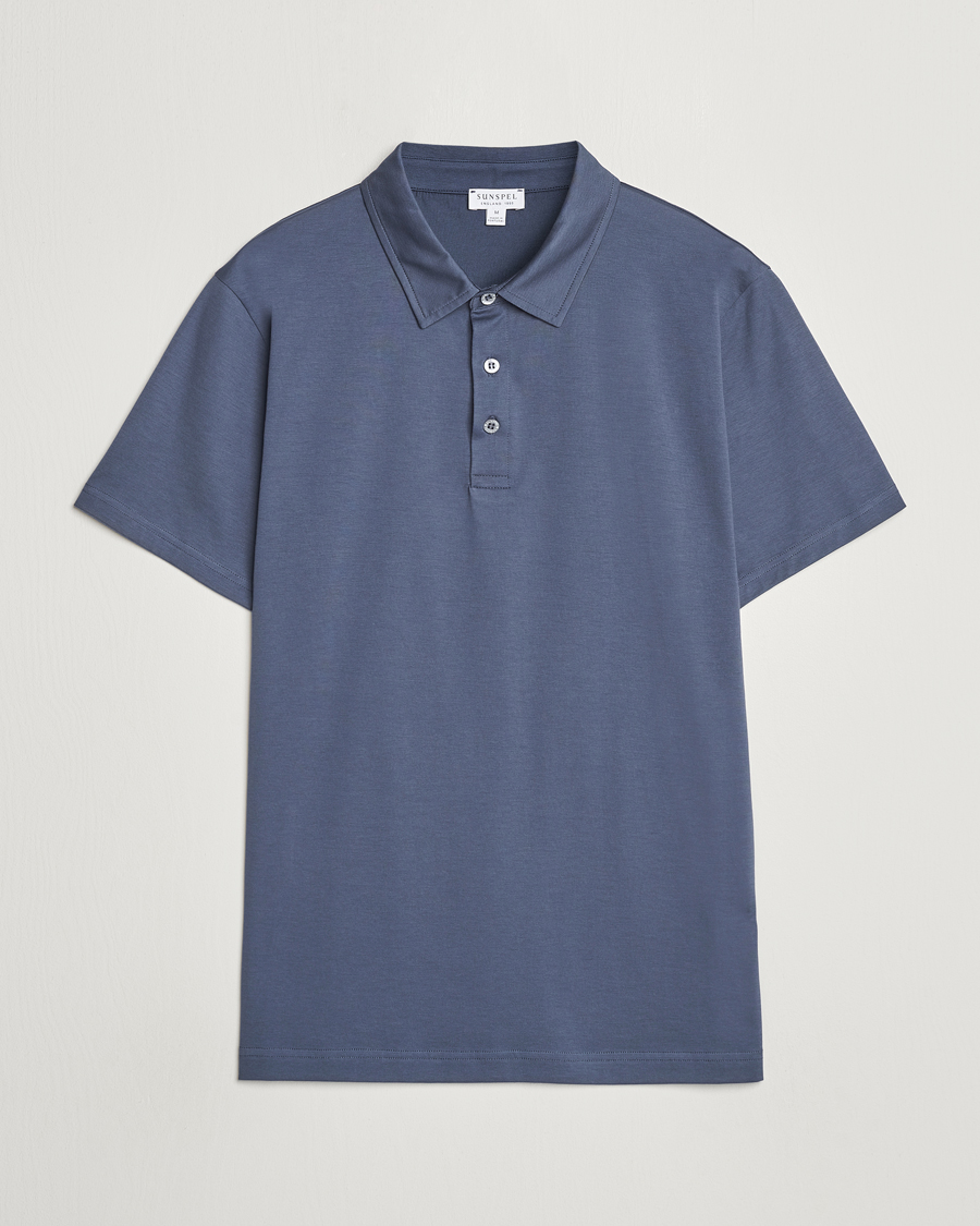 Hombres | Polos | Sunspel | Cotton Jersey Polo Slate Blue