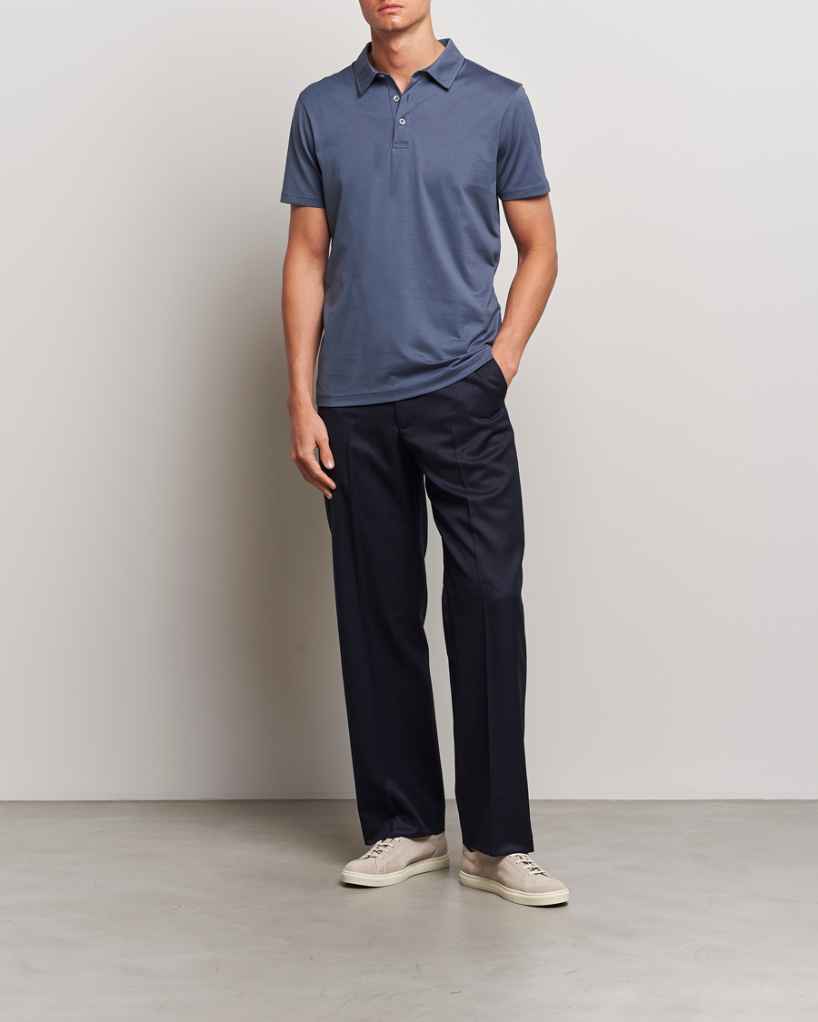 Hombres | Polos | Sunspel | Cotton Jersey Polo Slate Blue