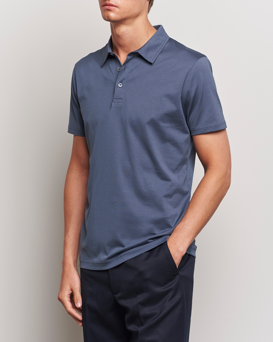 Hombres | Polos | Sunspel | Cotton Jersey Polo Slate Blue