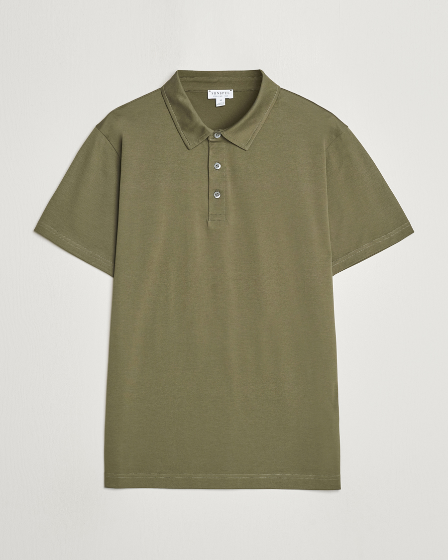 Hombres | Polos | Sunspel | Cotton Jersey Polo Khaki