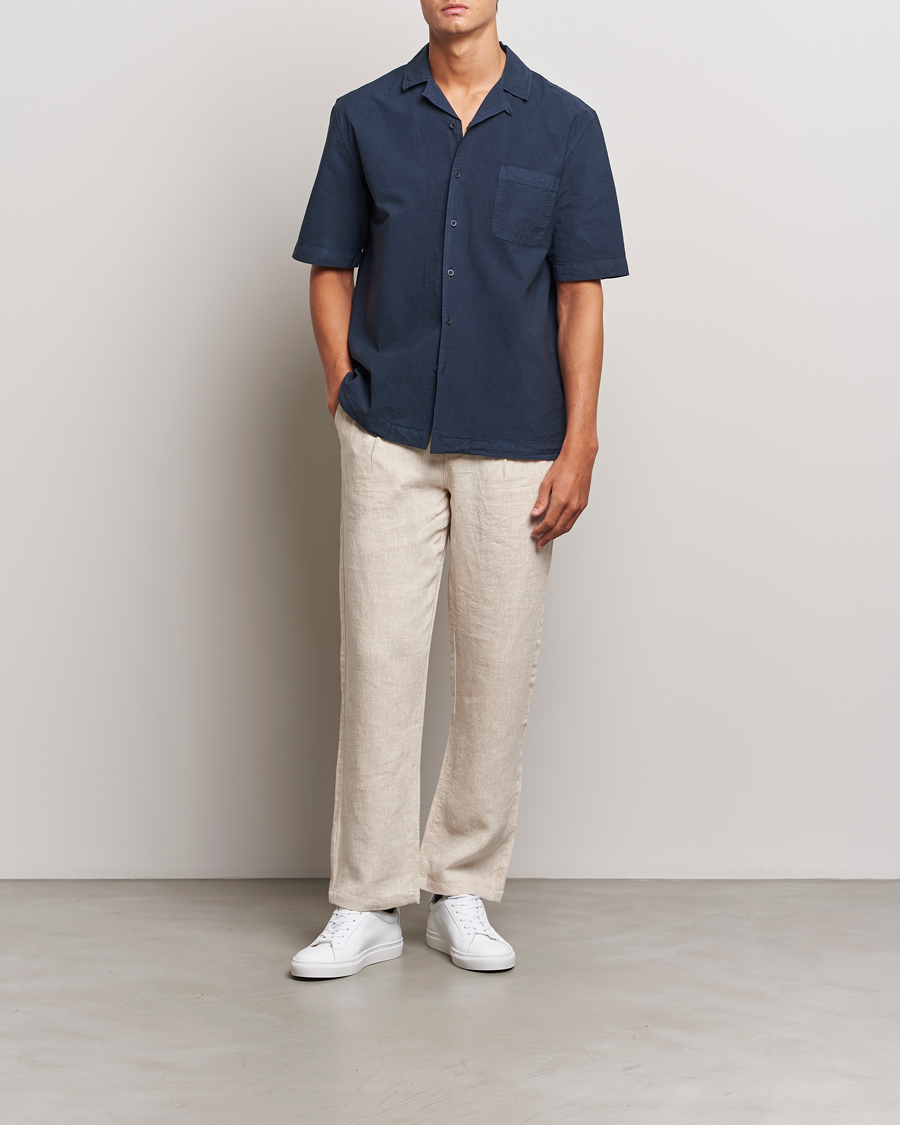 Hombres | Camisas | Sunspel | Lightweight Seersucker Shirt Navy