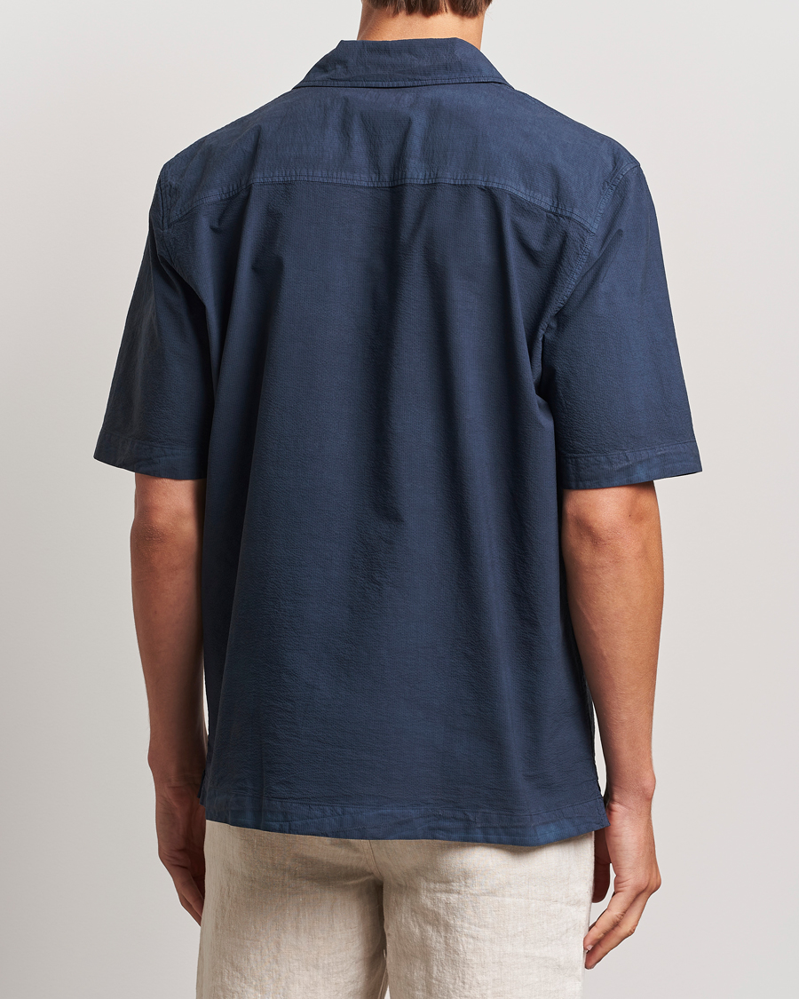 Hombres | Camisas | Sunspel | Lightweight Seersucker Shirt Navy