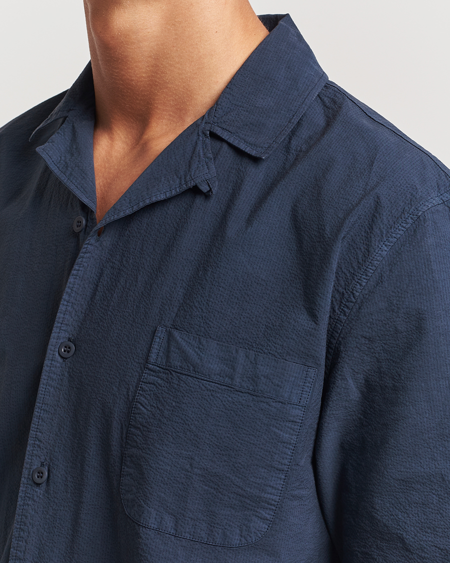 Hombres | Camisas | Sunspel | Lightweight Seersucker Shirt Navy