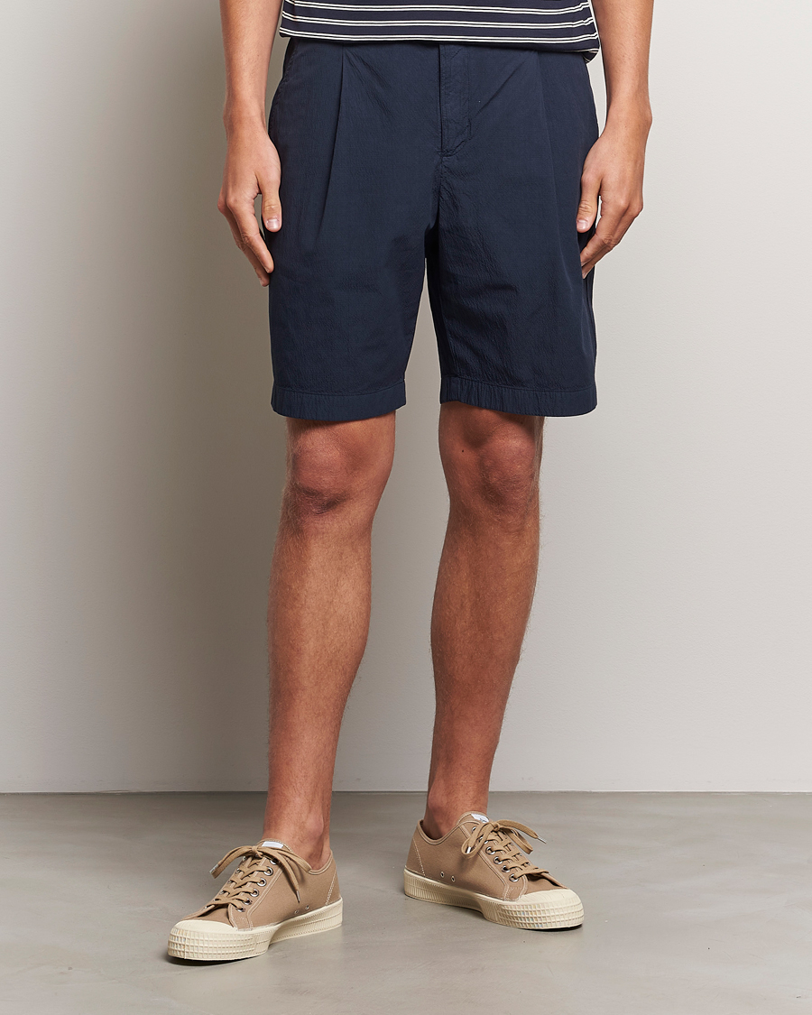 Hombres |  | Sunspel | Lightweight Seersucker Shorts Navy