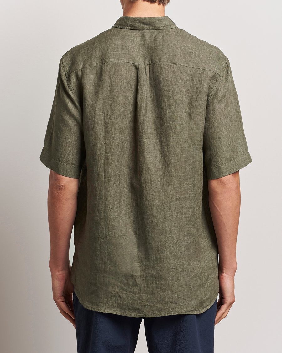 Hombres | Camisas | Sunspel | Short Sleeved Linen Shirt Khaki