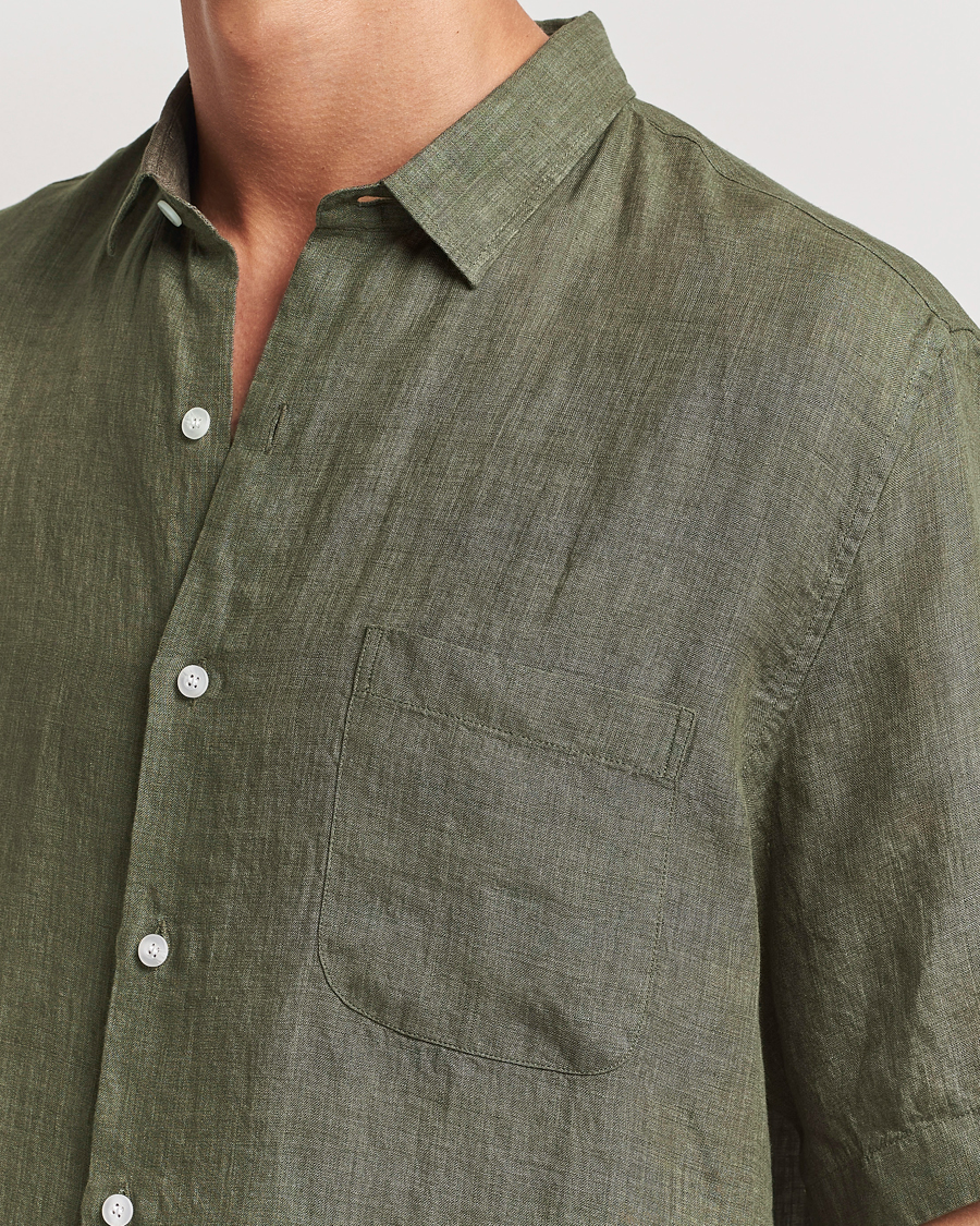 Hombres | Camisas | Sunspel | Short Sleeved Linen Shirt Khaki