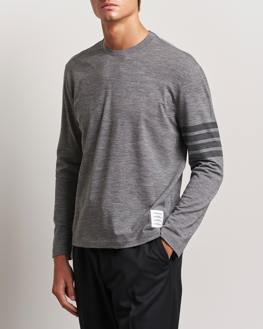 Hombres | Camisetas | Thom Browne | Long Sleeve Wool Jersey T-Shirt Medium Grey