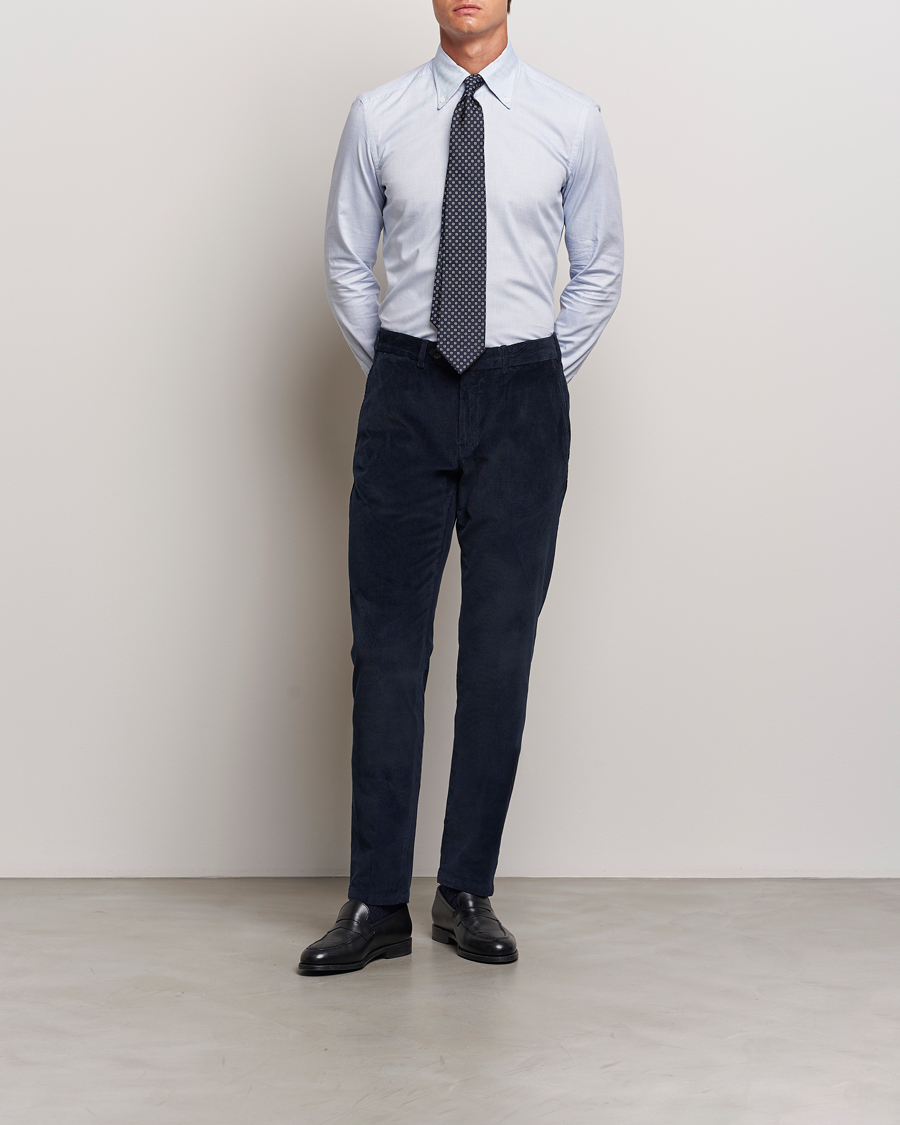 Hombres | Pantalones | Canali | Slim Fit Corduroy Trousers Navy