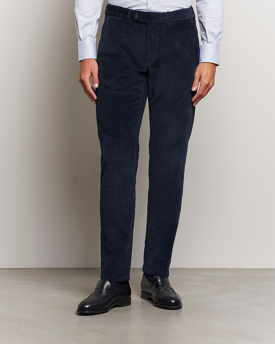 Hombres | Pantalones | Canali | Slim Fit Corduroy Trousers Navy