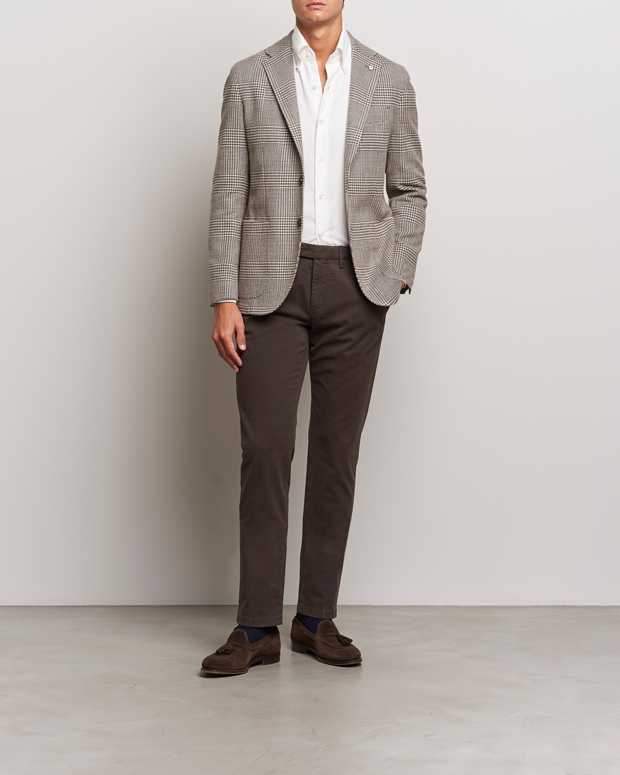 Hombres | Pantalones | Canali | Cotton Stretch Trousers Brown