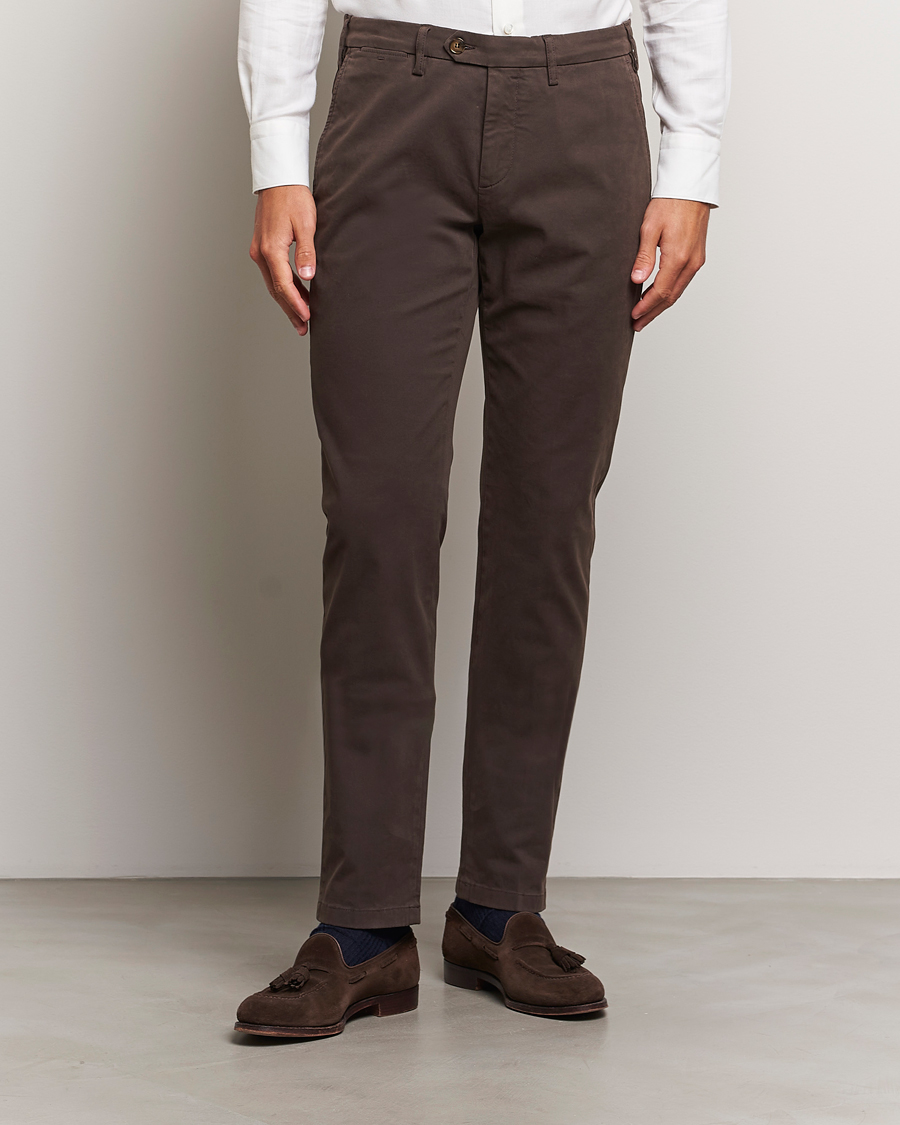 Hombres | Pantalones | Canali | Cotton Stretch Trousers Brown