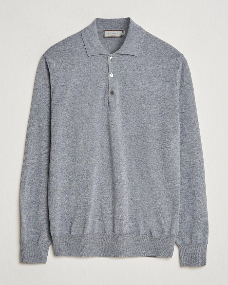 Hombres | Jerséis y prendas de punto | Canali | Merino Wool Knitted Polo Light Grey