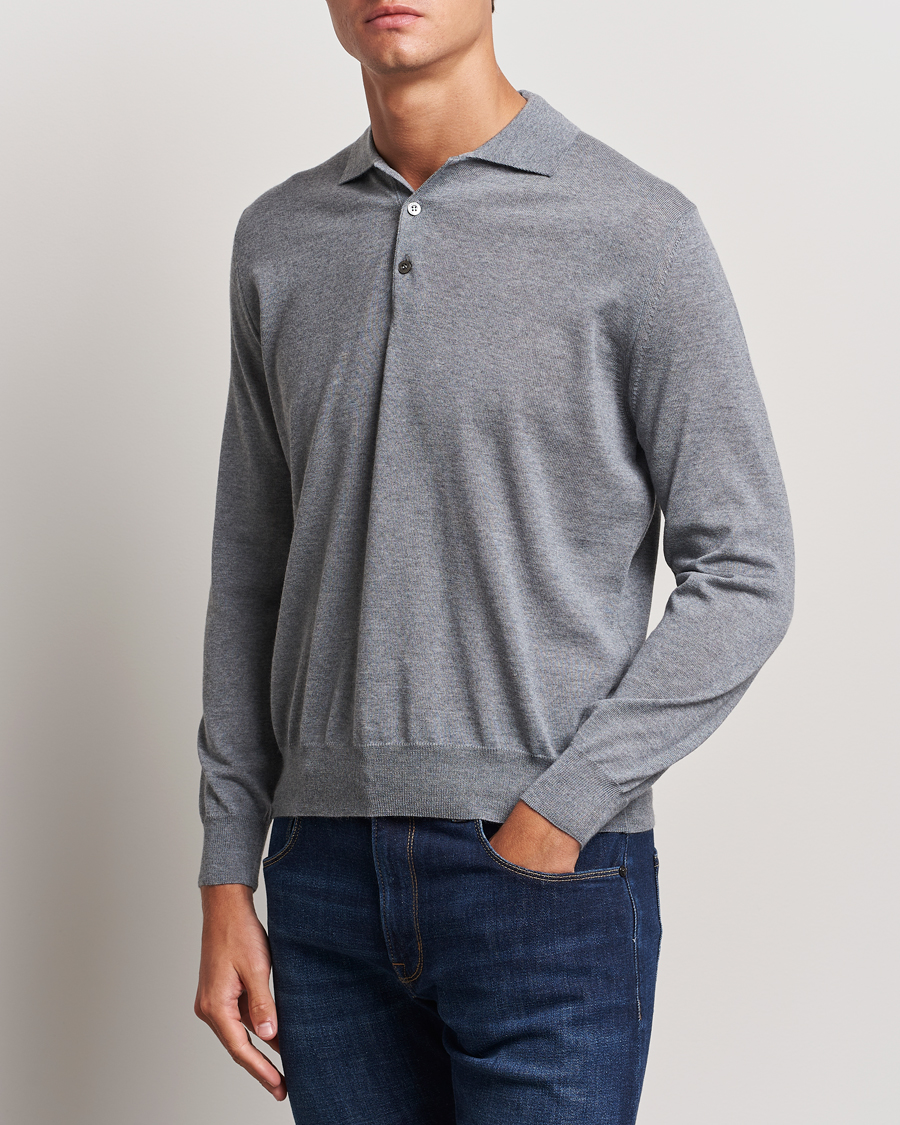Hombres | Jerséis y prendas de punto | Canali | Merino Wool Knitted Polo Light Grey