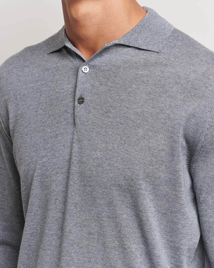 Hombres | Jerséis y prendas de punto | Canali | Merino Wool Knitted Polo Light Grey